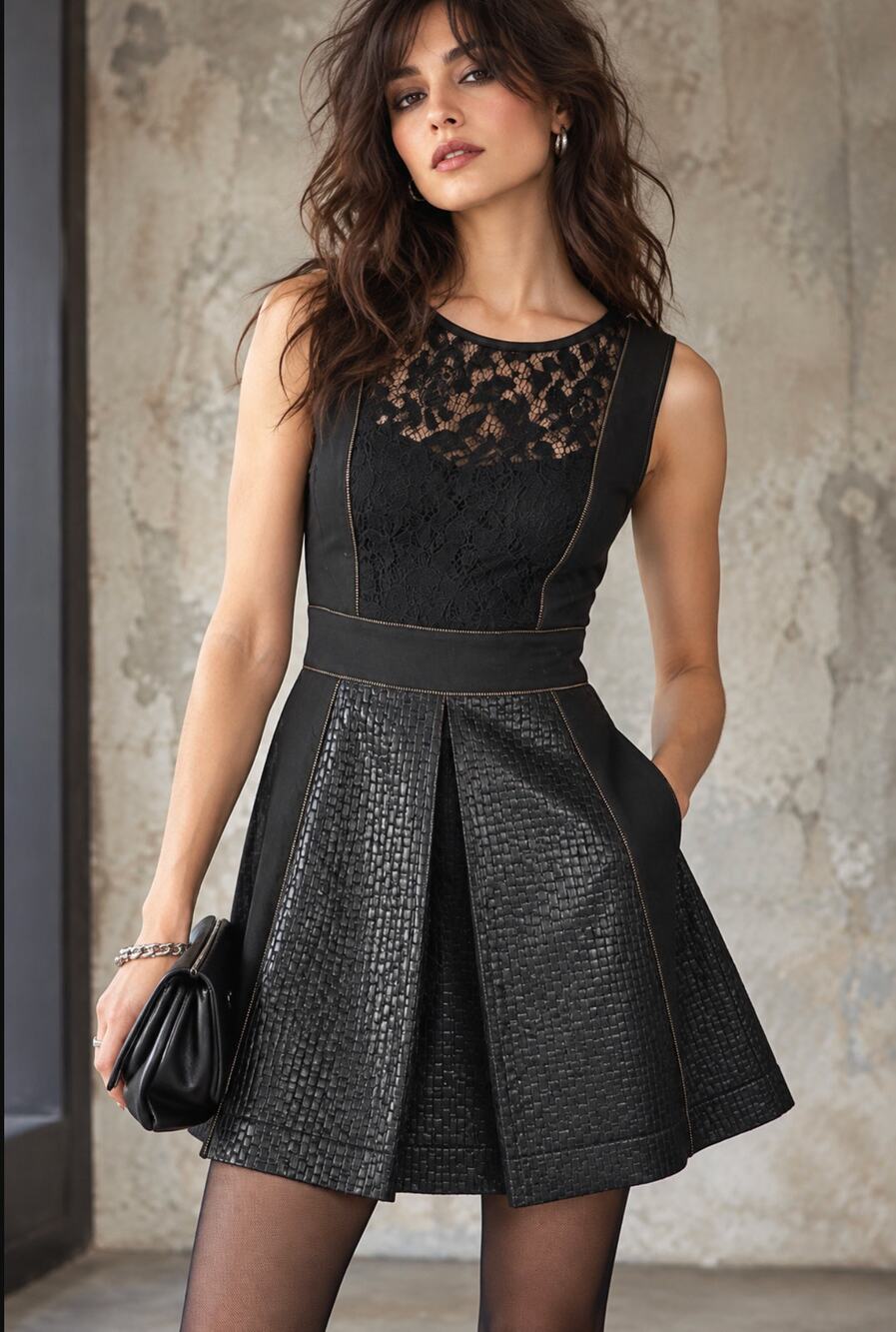 Rachel Roy Black Lace Metallic Dress Size 6 Fit Flare Goth Cocktail Whimsigoth